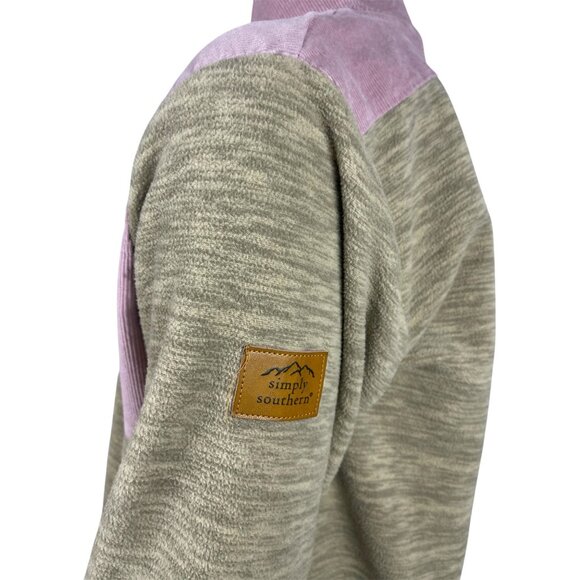 Simply Southern Medium Pink Corduroy and Khaki Fleece 1/4 Zip Pullover Top - Picture 4 of 10